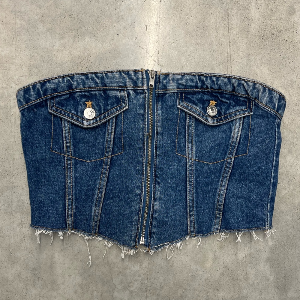 Stradivarius Denim Mini Skirt Zipper Back Size M